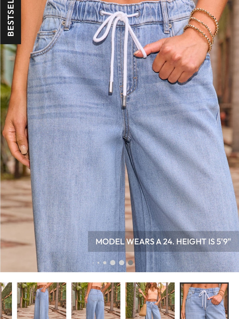 Vici remeiha Light Blue Wide-Leg Drawstring Jeans - Picture 3 of 5